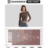 imageSUUKSESS Women Crew Neck Long Sleeve T Shirts Double Lined Tight Fitted Crop TopBrown