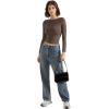 imageSUUKSESS Women Crew Neck Long Sleeve T Shirts Double Lined Tight Fitted Crop TopBrown