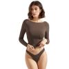 imageSUUKSESS Women Crew Neck Long Sleeve T Shirts Double Lined Tight Fitted Crop TopBrown
