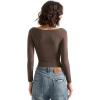imageSUUKSESS Women Crew Neck Long Sleeve T Shirts Double Lined Tight Fitted Crop TopBrown