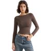 imageSUUKSESS Women Crew Neck Long Sleeve T Shirts Double Lined Tight Fitted Crop TopBrown