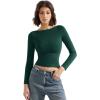 imageSUUKSESS Women Crew Neck Long Sleeve T Shirts Double Lined Tight Fitted Crop TopDark Green