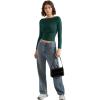 imageSUUKSESS Women Crew Neck Long Sleeve T Shirts Double Lined Tight Fitted Crop TopDark Green