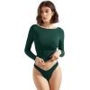 imageSUUKSESS Women Crew Neck Long Sleeve T Shirts Double Lined Tight Fitted Crop TopDark Green