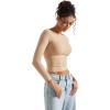 imageSUUKSESS Women Crew Neck Long Sleeve T Shirts Double Lined Tight Fitted Crop TopNude