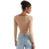 imageSUUKSESS Women Crew Neck Long Sleeve T Shirts Double Lined Tight Fitted Crop TopNude