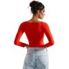 imageSUUKSESS Women Crew Neck Long Sleeve T Shirts Double Lined Tight Fitted Crop TopRed