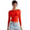 imageSUUKSESS Women Crew Neck Long Sleeve T Shirts Double Lined Tight Fitted Crop TopRed