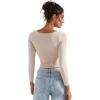 imageSUUKSESS Women Crew Neck Long Sleeve T Shirts Double Lined Tight Fitted Crop TopStone
