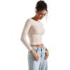 imageSUUKSESS Women Crew Neck Long Sleeve T Shirts Double Lined Tight Fitted Crop TopStone