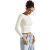 imageSUUKSESS Women Crew Neck Long Sleeve T Shirts Double Lined Tight Fitted Crop TopWhite
