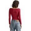 imageSUUKSESS Women Crew Neck Long Sleeve T Shirts Double Lined Tight Fitted Crop TopWine Red