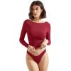 imageSUUKSESS Women Crew Neck Long Sleeve T Shirts Double Lined Tight Fitted Crop TopWine Red