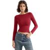 imageSUUKSESS Women Crew Neck Long Sleeve T Shirts Double Lined Tight Fitted Crop TopWine Red