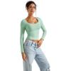 imageSUUKSESS Women Double Lined Fitted Basic T Shirts Scoop Neck Long Sleeve Crop TopAqua