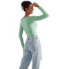 imageSUUKSESS Women Double Lined Fitted Basic T Shirts Scoop Neck Long Sleeve Crop TopAqua