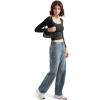 imageSUUKSESS Women Double Lined Fitted Basic T Shirts Scoop Neck Long Sleeve Crop TopBlack