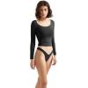 imageSUUKSESS Women Double Lined Fitted Basic T Shirts Scoop Neck Long Sleeve Crop TopBlack