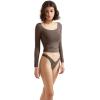 imageSUUKSESS Women Double Lined Fitted Basic T Shirts Scoop Neck Long Sleeve Crop TopBrown