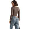 imageSUUKSESS Women Double Lined Fitted Basic T Shirts Scoop Neck Long Sleeve Crop TopBrown