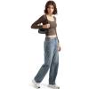 imageSUUKSESS Women Double Lined Fitted Basic T Shirts Scoop Neck Long Sleeve Crop TopBrown