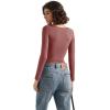 imageSUUKSESS Women Double Lined Fitted Basic T Shirts Scoop Neck Long Sleeve Crop TopMarsala
