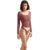imageSUUKSESS Women Double Lined Fitted Basic T Shirts Scoop Neck Long Sleeve Crop TopMarsala