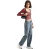 imageSUUKSESS Women Double Lined Fitted Basic T Shirts Scoop Neck Long Sleeve Crop TopMarsala