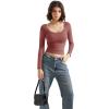 imageSUUKSESS Women Double Lined Fitted Basic T Shirts Scoop Neck Long Sleeve Crop TopMarsala