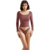 imageSUUKSESS Women Double Lined Fitted Basic T Shirts Scoop Neck Long Sleeve Crop TopMarsala