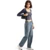 imageSUUKSESS Women Double Lined Fitted Basic T Shirts Scoop Neck Long Sleeve Crop TopNavy Blue