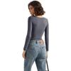 imageSUUKSESS Women Double Lined Fitted Basic T Shirts Scoop Neck Long Sleeve Crop TopNavy Blue