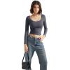 imageSUUKSESS Women Double Lined Fitted Basic T Shirts Scoop Neck Long Sleeve Crop TopNavy Blue