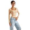 imageSUUKSESS Women Double Lined Fitted Basic T Shirts Scoop Neck Long Sleeve Crop TopNude