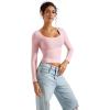 imageSUUKSESS Women Double Lined Fitted Basic T Shirts Scoop Neck Long Sleeve Crop TopPink