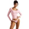imageSUUKSESS Women Double Lined Fitted Basic T Shirts Scoop Neck Long Sleeve Crop TopPink