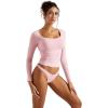 imageSUUKSESS Women Double Lined Fitted Basic T Shirts Scoop Neck Long Sleeve Crop TopPink