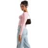 imageSUUKSESS Women Double Lined Fitted Basic T Shirts Scoop Neck Long Sleeve Crop TopPink