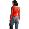 imageSUUKSESS Women Double Lined Fitted Basic T Shirts Scoop Neck Long Sleeve Crop TopRed