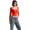 imageSUUKSESS Women Double Lined Fitted Basic T Shirts Scoop Neck Long Sleeve Crop TopRed