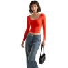 imageSUUKSESS Women Double Lined Fitted Basic T Shirts Scoop Neck Long Sleeve Crop TopRed