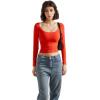 imageSUUKSESS Women Double Lined Fitted Basic T Shirts Scoop Neck Long Sleeve Crop TopRed