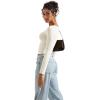 imageSUUKSESS Women Double Lined Fitted Basic T Shirts Scoop Neck Long Sleeve Crop TopWhite