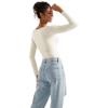 imageSUUKSESS Women Double Lined Fitted Basic T Shirts Scoop Neck Long Sleeve Crop TopWhite