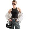 imageSUUKSESS Women High Neck Sleeveless Double Lined Summer Basic Crop Tank Tops 2025Black