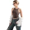 imageSUUKSESS Women High Neck Sleeveless Double Lined Summer Basic Crop Tank Tops 2025Brown
