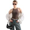imageSUUKSESS Women High Neck Sleeveless Double Lined Summer Basic Crop Tank Tops 2025Brown