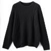 imageSUUKSESS Women Oversized Cable Knit Sweater Fall Long Sleeve Crew Neck Pullover Tops 2024Black