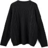 imageSUUKSESS Women Oversized Cable Knit Sweater Fall Long Sleeve Crew Neck Pullover Tops 2024Black