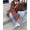 imageSUUKSESS Women Oversized Cable Knit Sweater Fall Long Sleeve Crew Neck Pullover Tops 2024Dark Brown